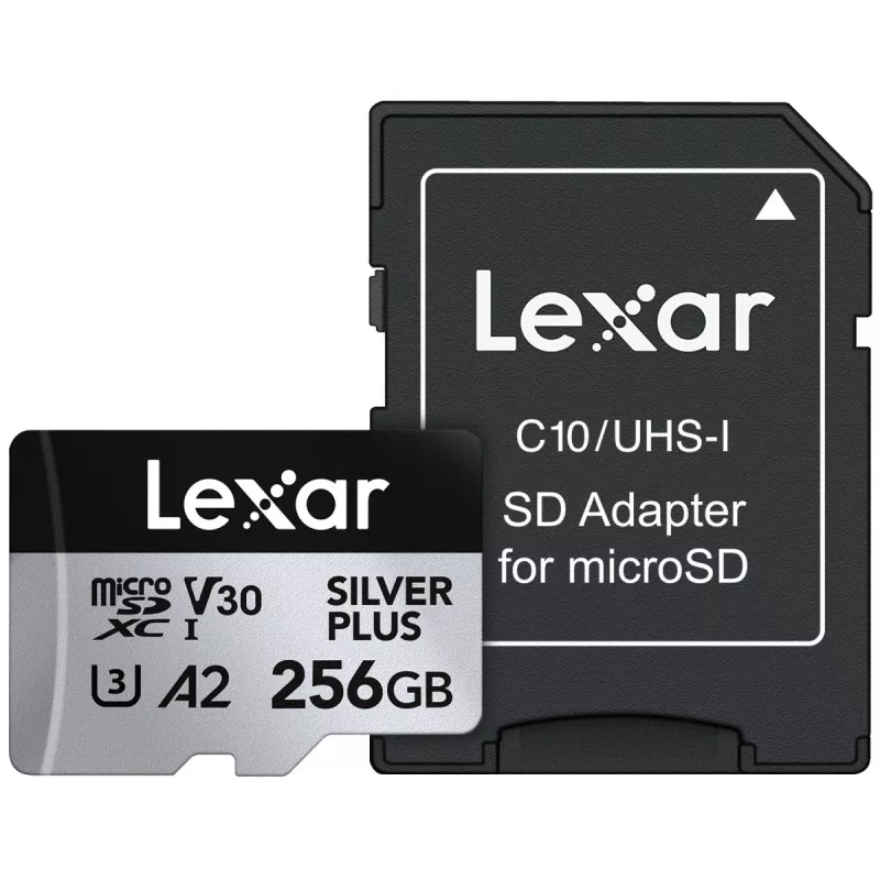 Muistikortti microSD 256GB C10 A2 U3 V30 205/150MB/s Silver Plus