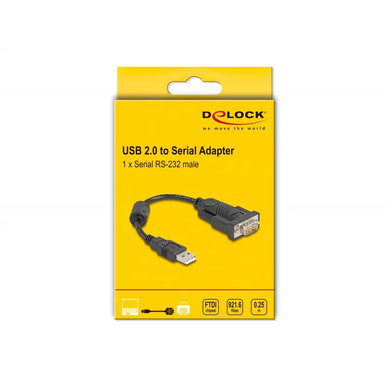 DeLOCK 61549 sarjakaapeli musta 0,25 m USB Type-A RS-232