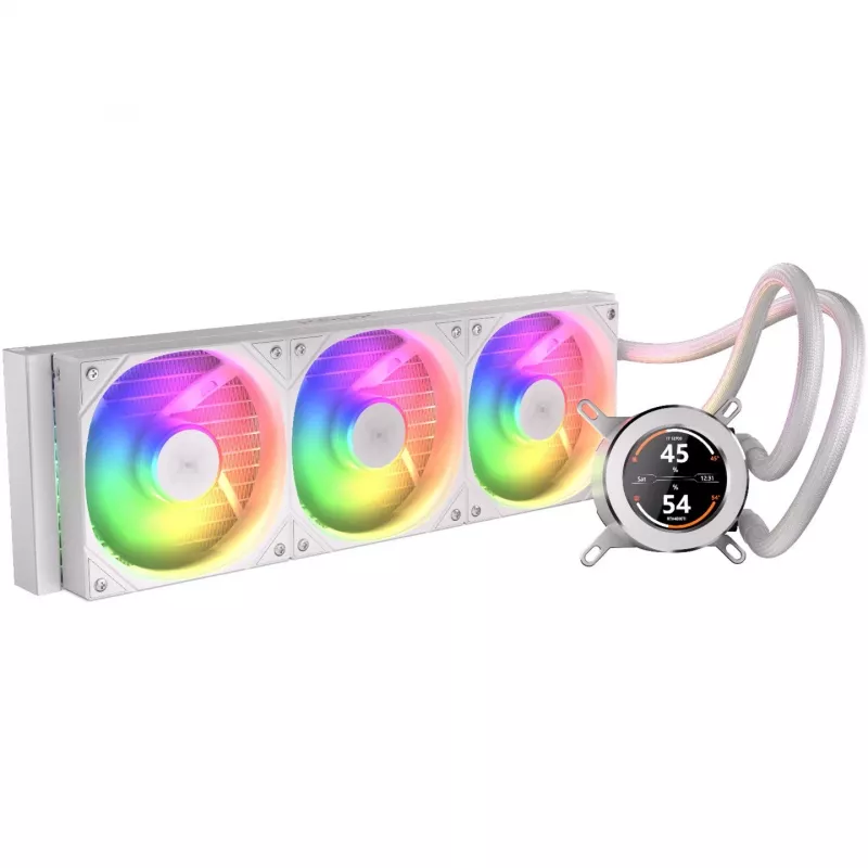 KRUX HydroGlance 360 ARGB AIO-nestejäähdytin LCD-näytöllä, 360 mm, valkoinen