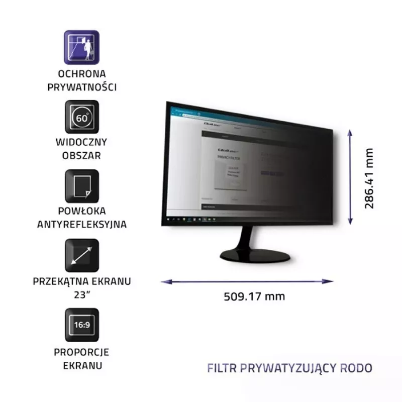 Qoltec GDPR tietosuojakalvo 23 | 16:9 | Eye Care | Panoramic