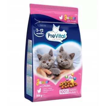 Kuivaruoka kissoille PREVITAL Junior Chicken 950 g — rakeet pennuille, proteiini 35 %, rasva 12 %