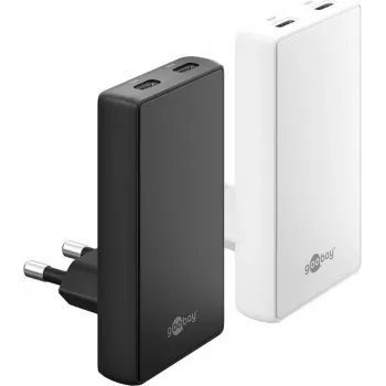 Goobay USB-C PD GaN -pikalaturi 90° Flat 65 W musta - 2x -liitännät (75725)