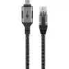 Ethernet-kaapeli USB-C 3.2 Gen2 uros > RJ-45 uros, LAN-sovitin musta/hopea, 3 metriä, punottu tekstiilivaippa