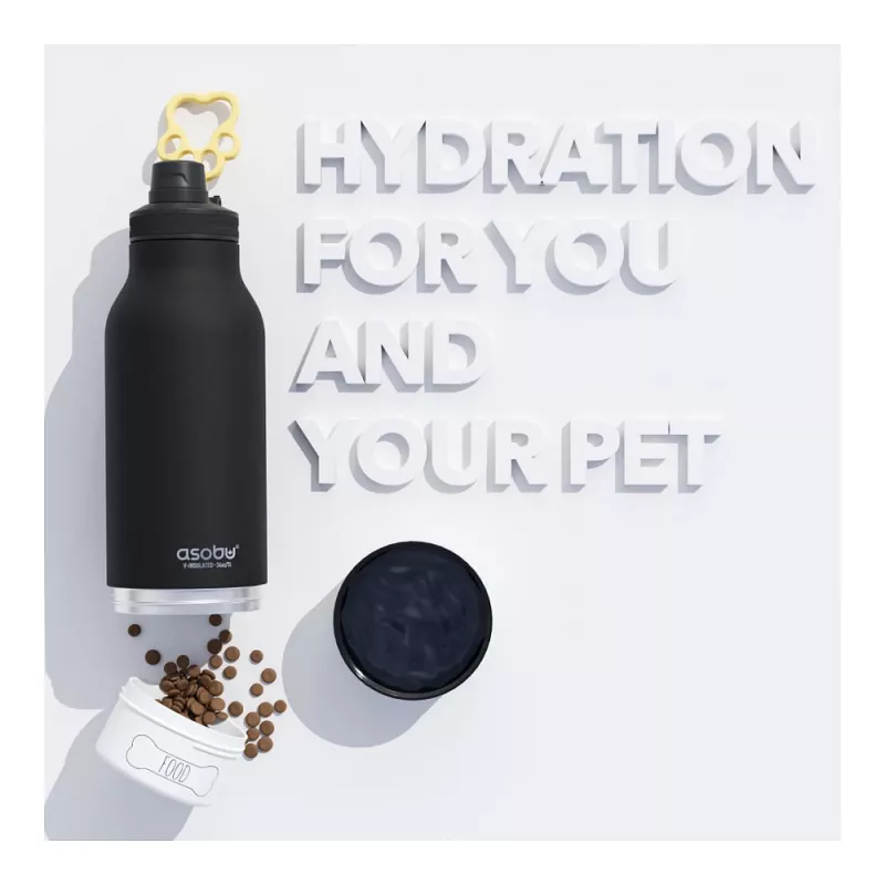 Asobu - Dog Bowl Buddy - ruostumaton teräspullo ja 2 kuppia musta