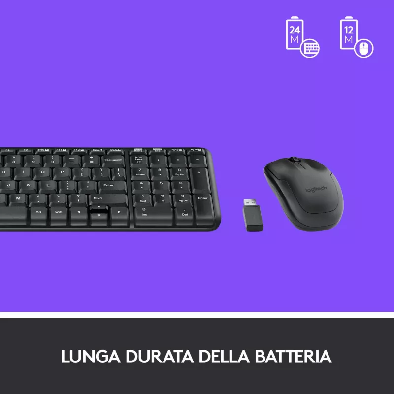 Logitech Wireless Combo MK220 - näppäimistö-hiirisarja - langaton - 2,4 GHz - italialainen - tummanharmaa (920-003721)