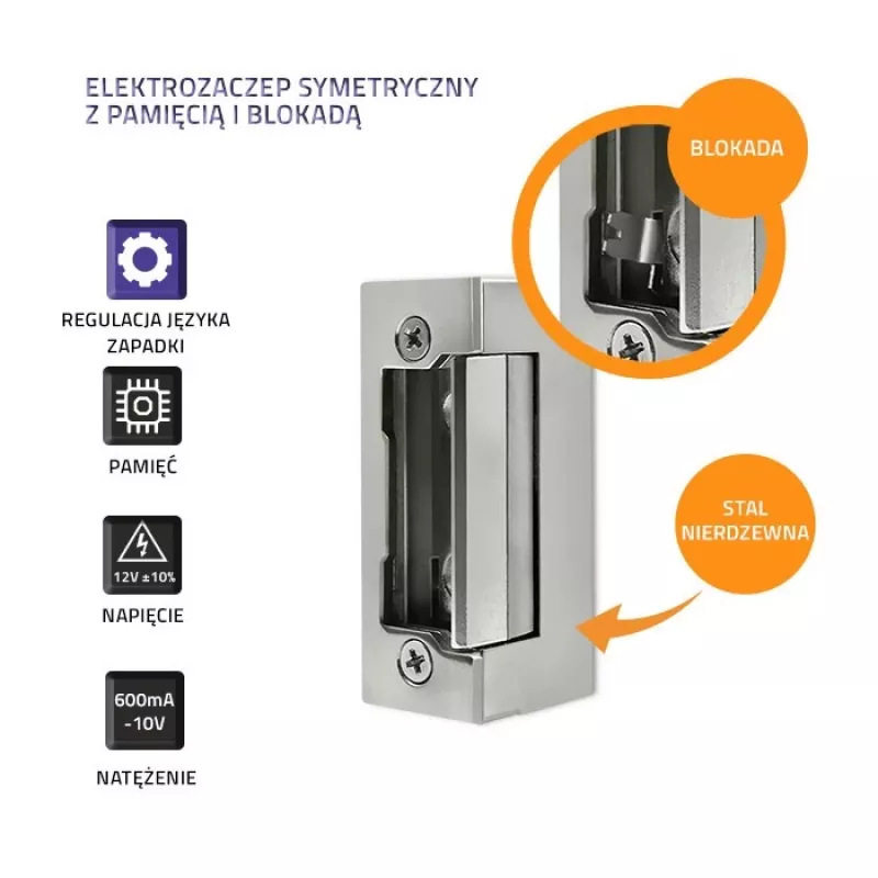 Sähkömagneettinen lukko QOLTEC 52459 12V symmetrinen muistilla ja lukituksella