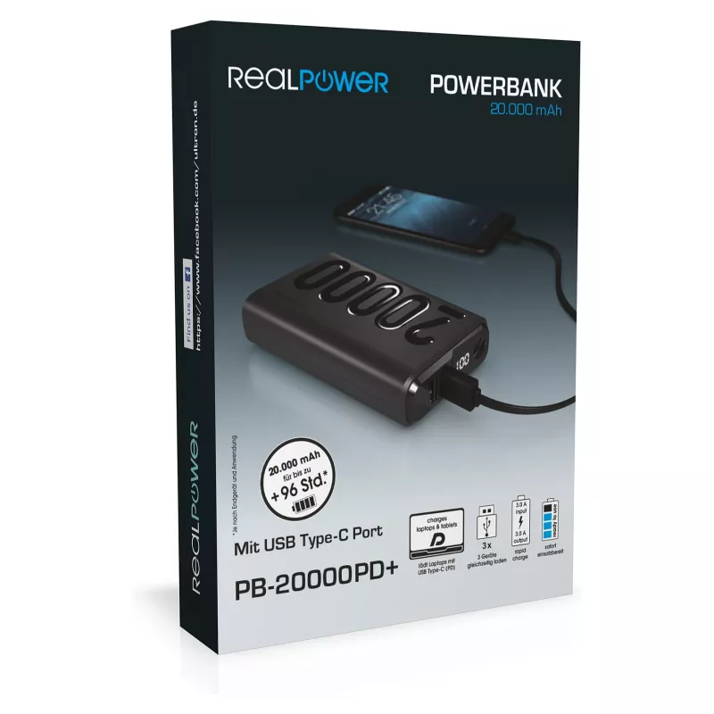 Varavirtalähde RealPower PB-20000 PD musta (323369)