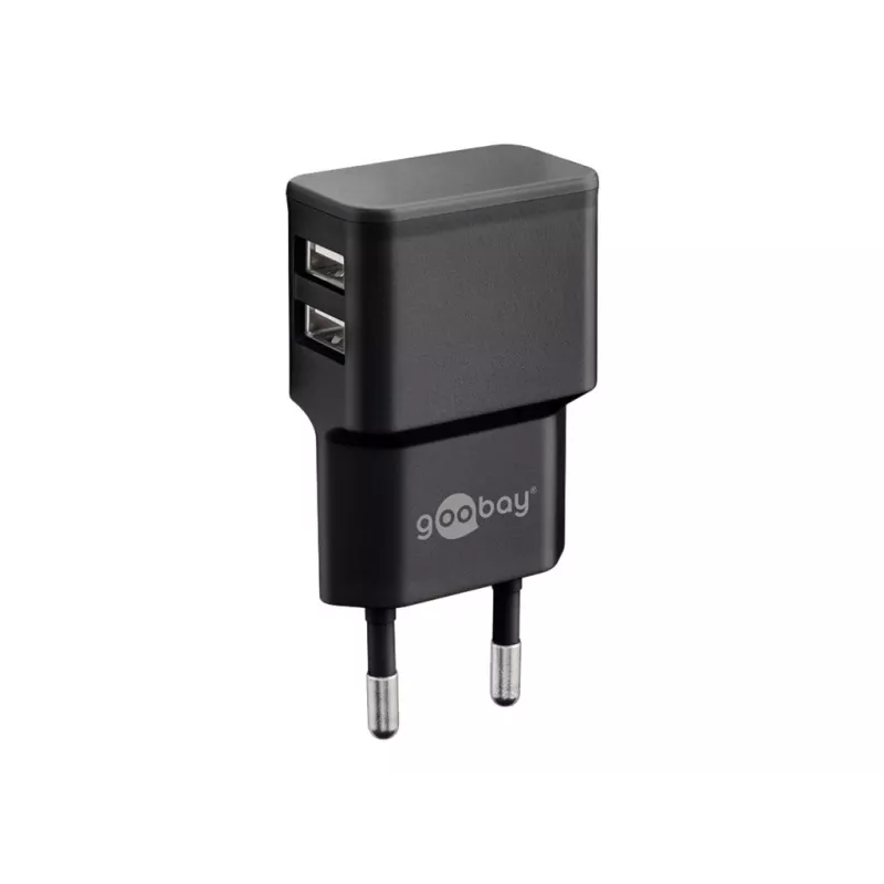 Wentronic goobay dual-USB-laturi - virtalähde - 12 wattia - 2,4 A - 2 lähtöliitäntää (USB) - musta (44951)