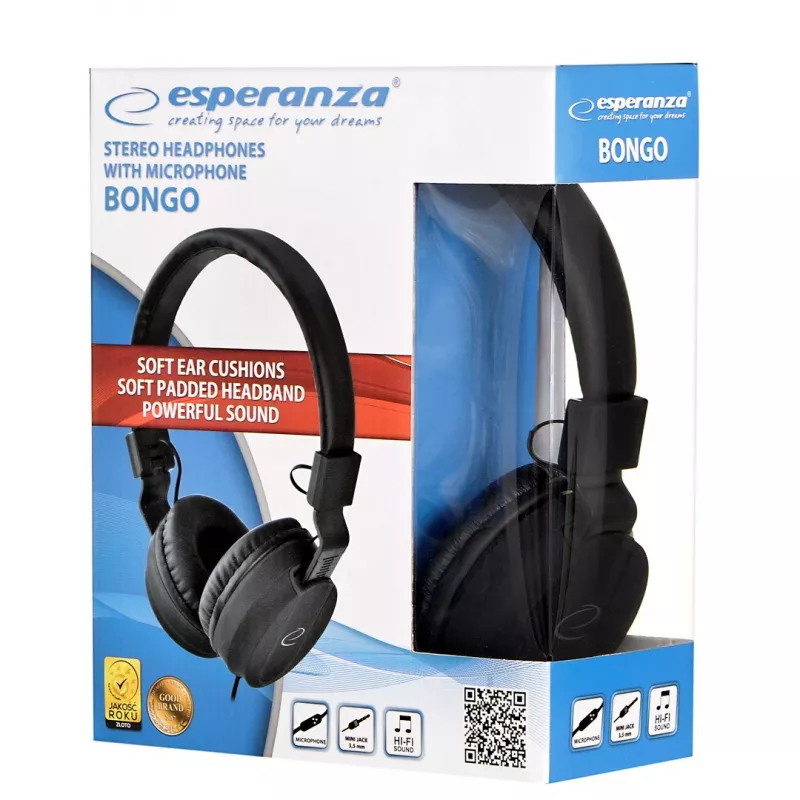 Kuulokkeet ESPERANZA BONGO EH212K — johdollinen, panta, 20–20000 Hz, 1,5 m kaapeli, musta