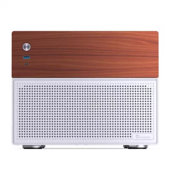 Micro-Tower-tietokonekotelo Jonsbo N4 WEISS Mini-ITX karkaistulla lasilla