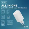 Seinä USB-laturi DIGITUS DA-10303 67W GaN, 2× USB-C + 1× USB-A, 100–240V, valkoinen