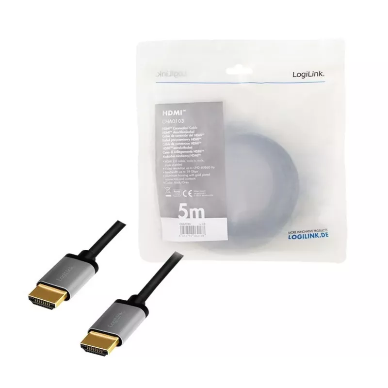 HDMI-kaapeli 4K/60Hz, alumiini, musta, 5 m