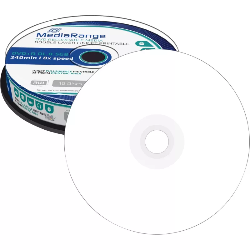 DVD+R DL MediaRange MR468 8,5 GB 8x valkoinen mustesuihkutulostettava 10 kpl spindeli