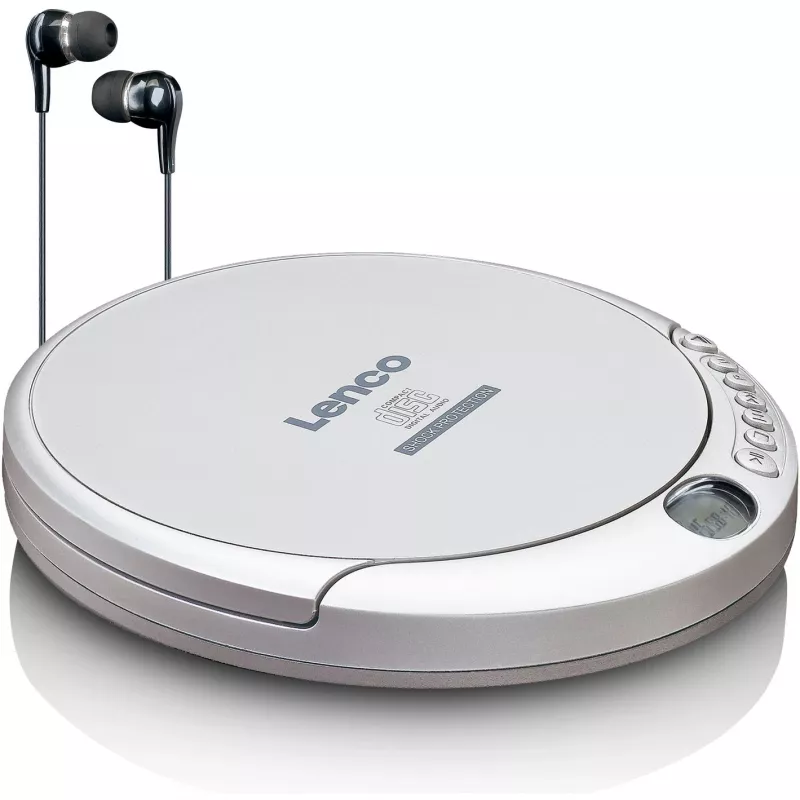 Lenco CD-201SI kannettava CD-soitin äänikirja- ja lataustoiminnolla, hopea