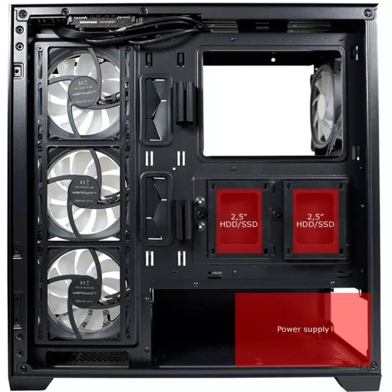 LC-Power kotelo MidiTower 715B musta USB3.2/audio ilman virtalähdettä SEAMLESS_X (LC-715B-ON)