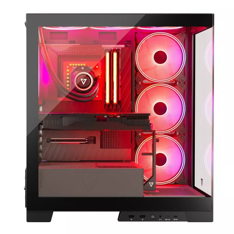 PC-kotelo MODECOM Volcano SPACE APEX ARGB Midi Tower, karkaistu lasi, USB-C, tukee ATX/microATX/Mini-ITX, GPU jopa 430 mm, CPU-jäähdytin jopa 180 mm