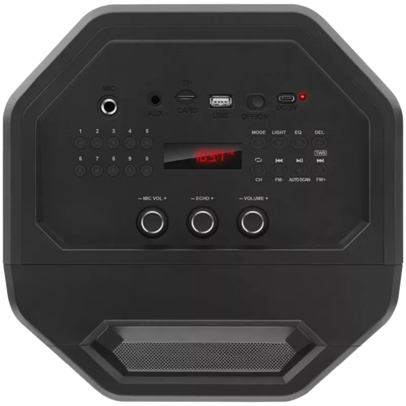 Kaiutin SVEN PS-650, musta (50W, TWS, Bluetooth, FM, USB, microSD, LED-näyttö, 4000mAh)