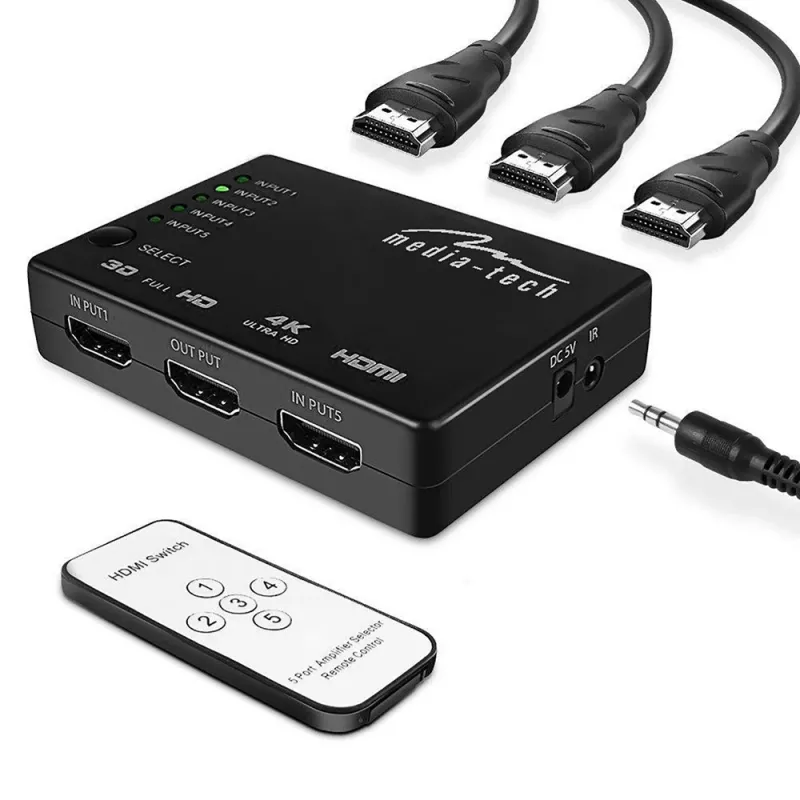 Media-Tech MT5207 5x HDMI-kytkin, 4K