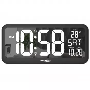 Suuri digitaalikello seinäasennus vapaasti seisova lämpötila-anturilla 37x17cm LCD-näyttö verkkosovitin & paristokäyttöinen