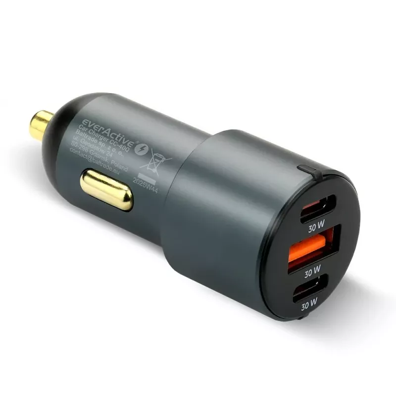 Autolaturi everActive CC-40Q QC3.0 60W, USB-autosovitin matkaviestinten lataamiseen