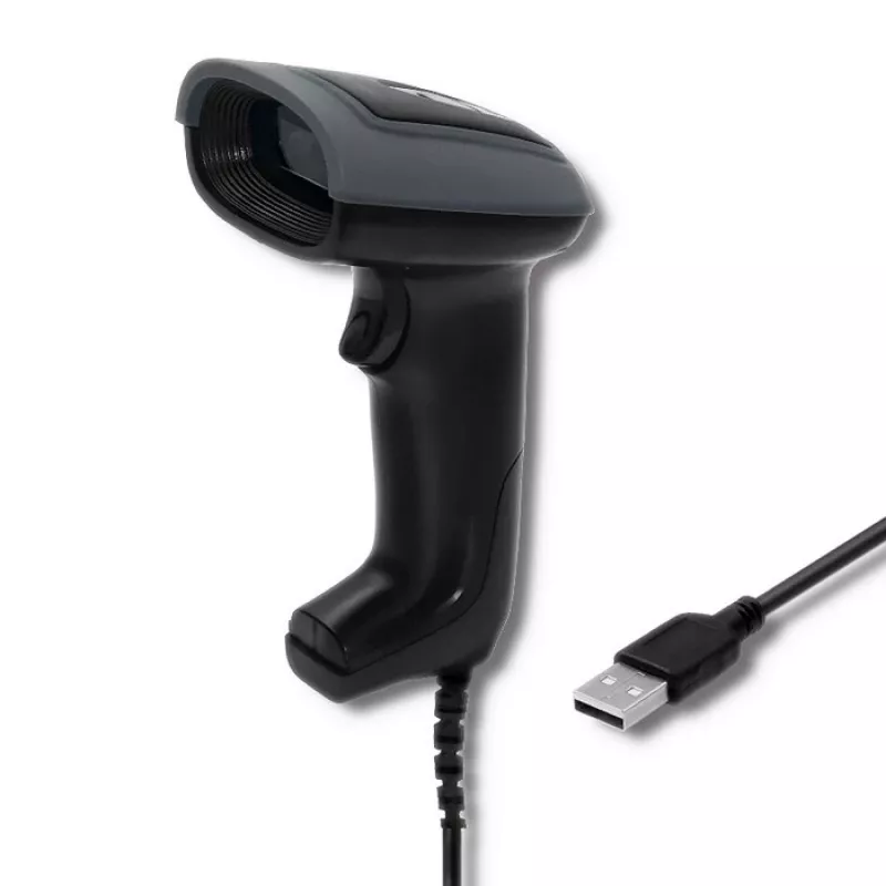 Käsikäyttöinen viivakoodinlukija QOLTEC 50863 — 1D/2D-skanneri, USB johdollinen, LED-anturi, musta, 5V, 1,8 m kaapeli