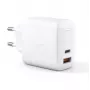 Seinänturvalaturi Aukey PA-B3 valkoinen GaN 65W USB-C / USB-A pikalaturi