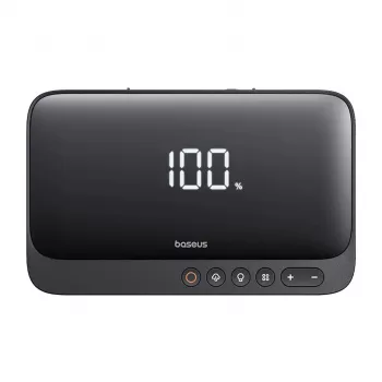 Kannettava laturi Baseus Super Energy 6000 mAh – käynnistysapu, LiPo 6000 mAh, 300 A käynnistysvirta, 150 PSI, sisäänrakennettu näyttö ja taskulamppu, USB-C + USB-A, musta