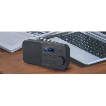 Kannettava radio muse M-109 DB — DAB+ / FM (87,5–108 MHz), PLL-viritin, LCD, paristo/verkkovirta, musta