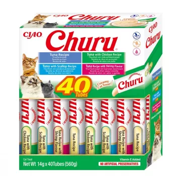 Märkäherkut INABA Churu Variety Box — tonnikala, 40 × 14 g tahnapussia, viljaton, gluteeniton