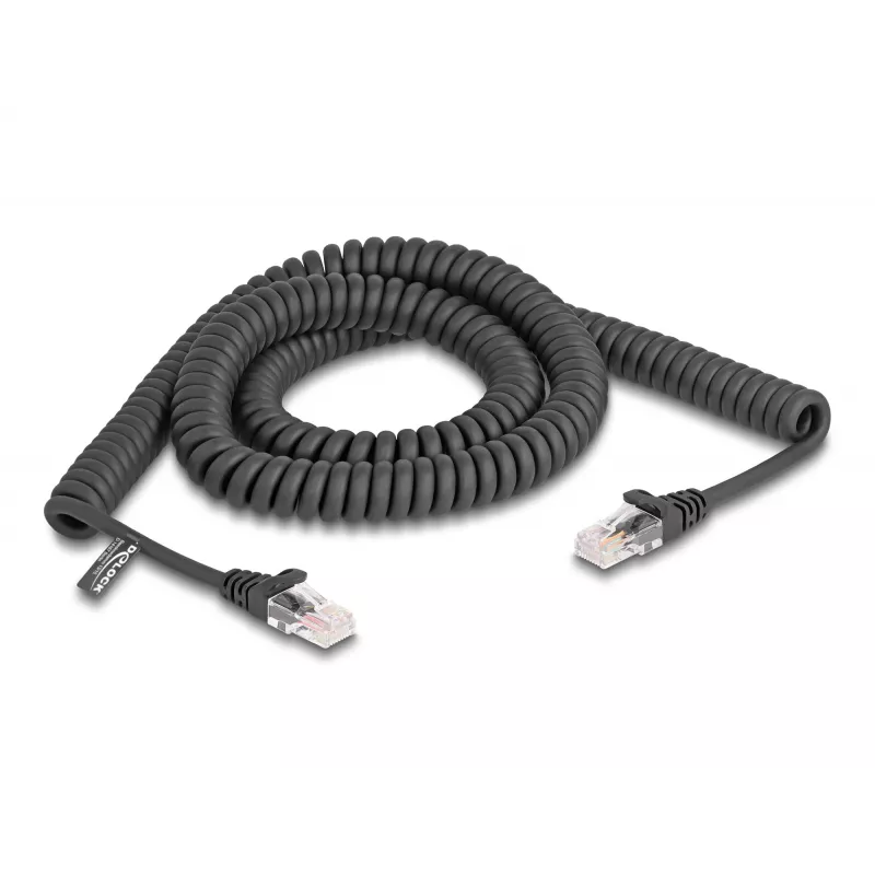 DeLOCK RJ45-spiraalikaapeli uros–uros Cat.5e 3 m musta