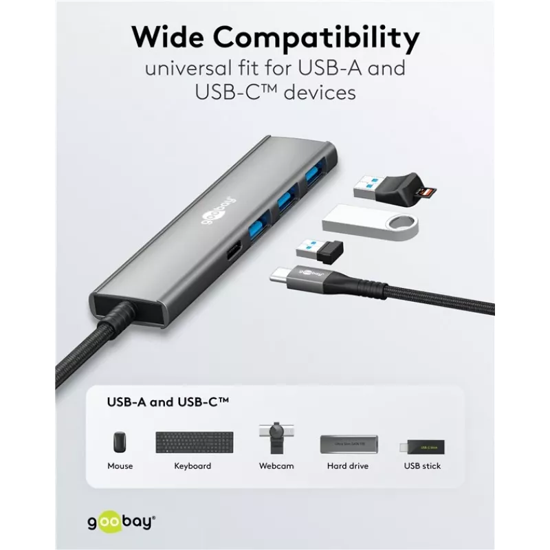 Goobay Slim 4-porttinen USB-keskitin USB-C - USB-A 5 Gbit/s - -Plug> 1x (76562)