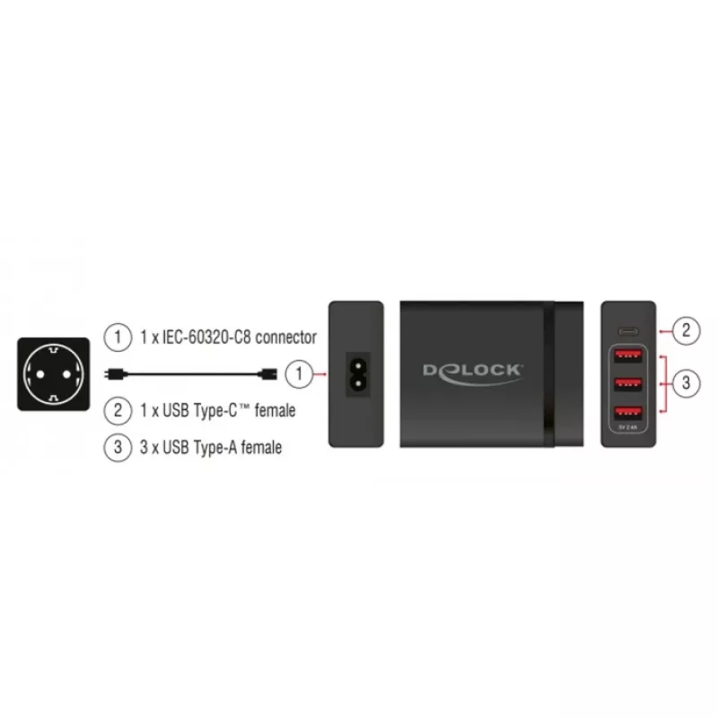 DeLOCK USB-seinälaturi 63974 universaali musta AC sisäkäyttöön