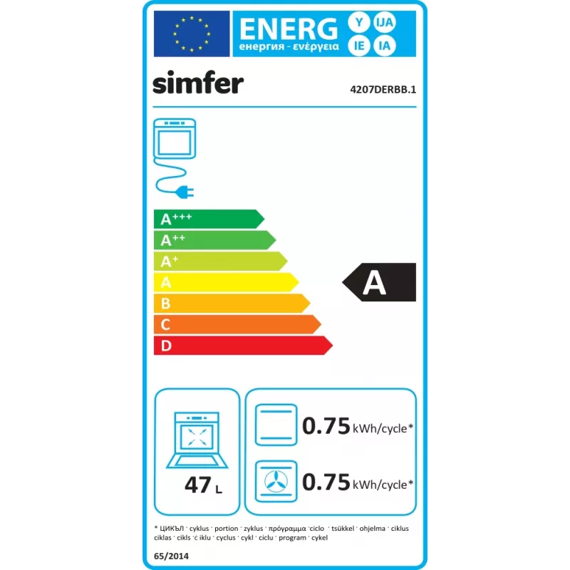 Kalusteisiin asennettava uuni SIMFER 4207DERBB.1 — 47 L, monitoiminto, manuaalinen ohjaus, 45 cm, valkoinen