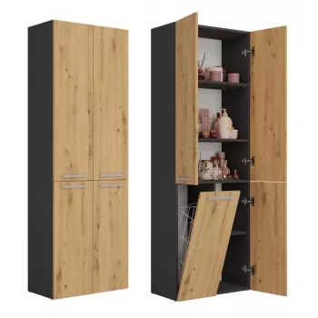 Topeshop NEL 1K DD ANT/ART KP kylpyhuoneen kaappi grafiitti, tammi