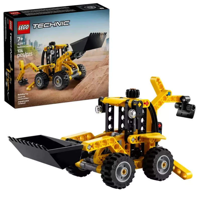 Rakennussarja LEGO Technic Backhoe Loader 42197 — nivelohjaus, toimiva kuormaaja, 104 osaa, suositeltu ikä 7+