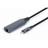 Verkkosovitin Gembird A-USB3C-LAN-01 Type-C USB 3.2 Gen 1, Gigabit RJ-45, 0,15 m kaapeli, metallikotelo, harmaa/musta