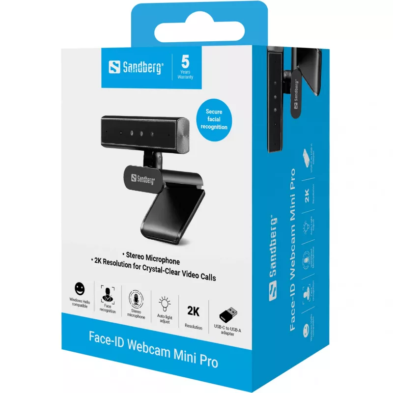 Verkkokamera Sandberg Face-ID Webcam Mini Pro 5 MP 2K Ultra HD USB-C