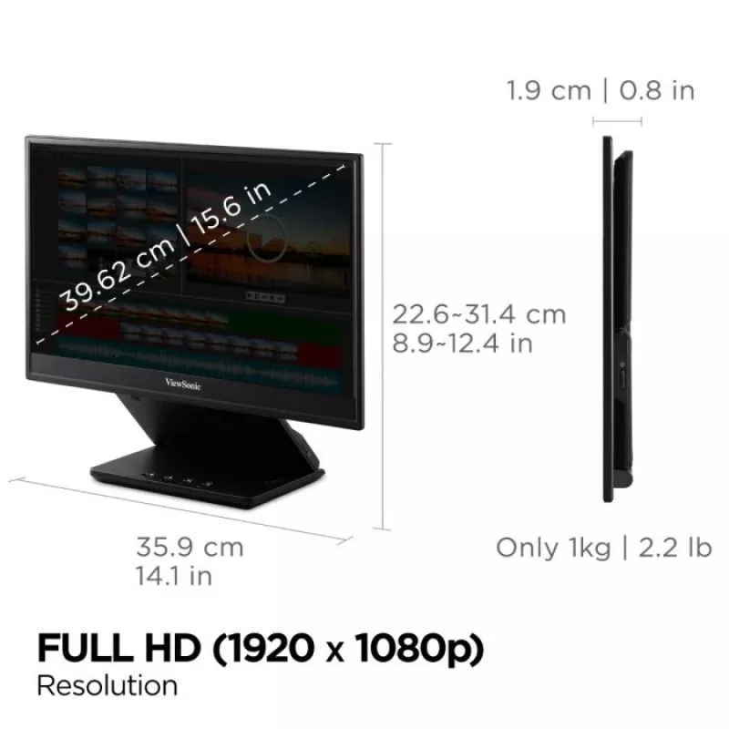 Viewsonic VP Series VP16-OLED tietokonenäyttö 40,6 cm (16 inch) 1920 x 1080 pikseliä Full HD musta