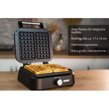 Unold Belgian vohvelirauta Bryssel 2 vohvelia suorakaiteen muotoinen musta 1500 W