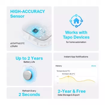 TP-Link Tapo Smart Temperature & Humidity Monitor, sisäkäyttöön TAPO T310