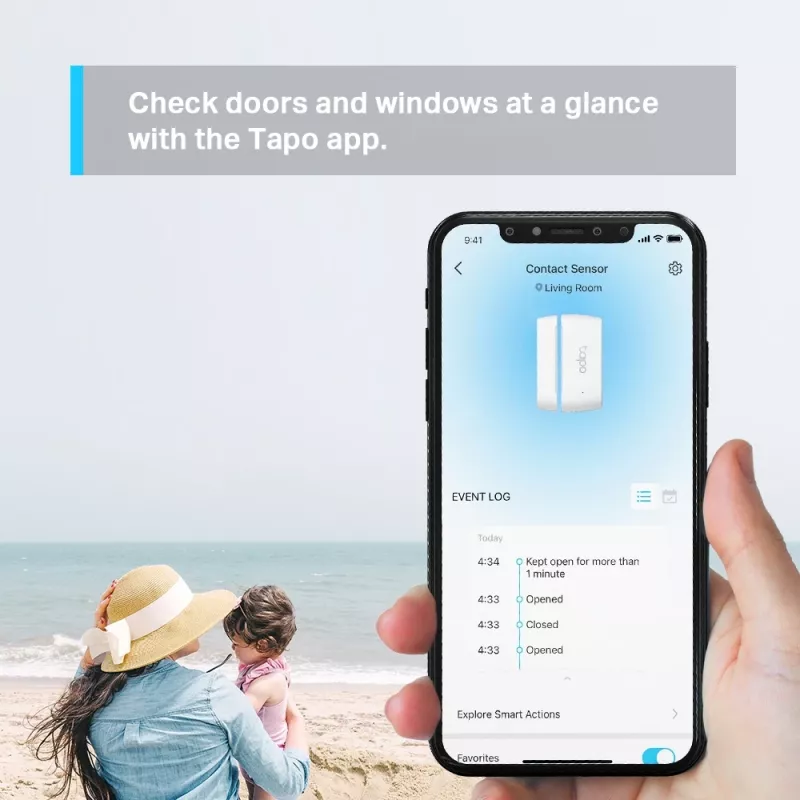 TP-Link Tapo Smart Contact Sensor, langaton, valkoinen, 922 MHz, ovi/ikkuna, 0 - 40 °C, CR2032