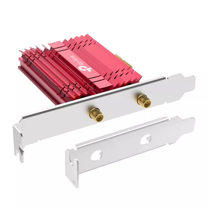 TP-Link AXE5400 Wi-Fi 6E Bluetooth 5.2 PCIe -adapteri, sisäinen, langaton, PCI Express, WLAN / Bluetooth, 5400 Mbit/s, musta, punainen