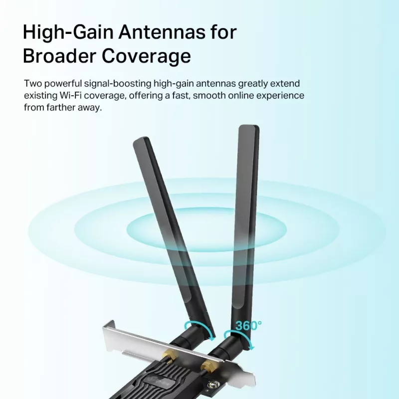 TP-Link AX1800 Wi-Fi 6 Bluetooth 5.2 PCIe -sovitin, sisäinen, langaton, PCI Express, WLAN / Bluetooth, 1800 Mbit/s, musta