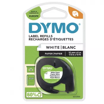 DYMO LetraTag paperitarrat | Original | 12 mm x 4 m rulla | musta teksti valkoiselle | itseliimautuvat monikäyttötarrat LetraTag-tarratulostimille | Valmistettu Euroopassa