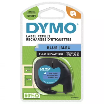 DYMO merkin LetraTag muovitarrat | 12 mm x 4 m rulla | musta siniselle | monikäyttöiset itseliimautuvat tarrat LetraTag-tarratulostimille