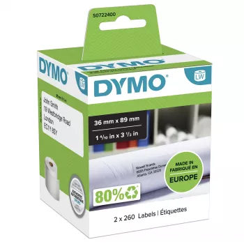 DYMO Authentic LabelWriter suuret osoitetarrat | 36 mm x 89 mm | itseliimautuvat | 2 rullaa à 260 (520 Easy-Peel-tarraa) | LabelWriter-tarratulostimille | Valmistettu Euroopassa