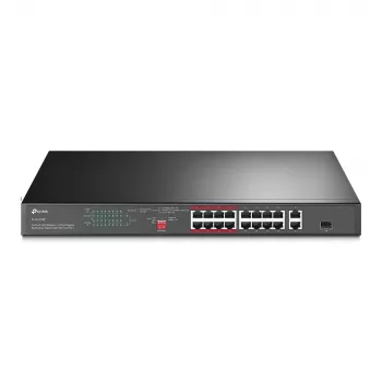 TP-Link 16-porttinen 10/100 Mbps + 2-porttinen Gigabit rack-asennettava PoE-kytkin 16-porttisella PoE+:lla