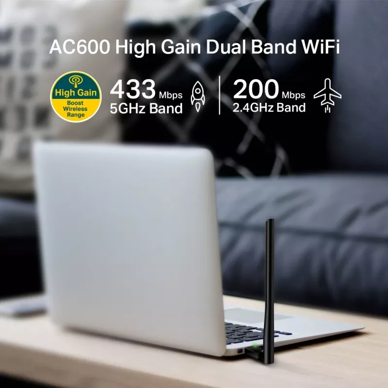 Langaton USB WiFi-sovitin TP-Link AC600 High Gain ARCHER T2U PLUS