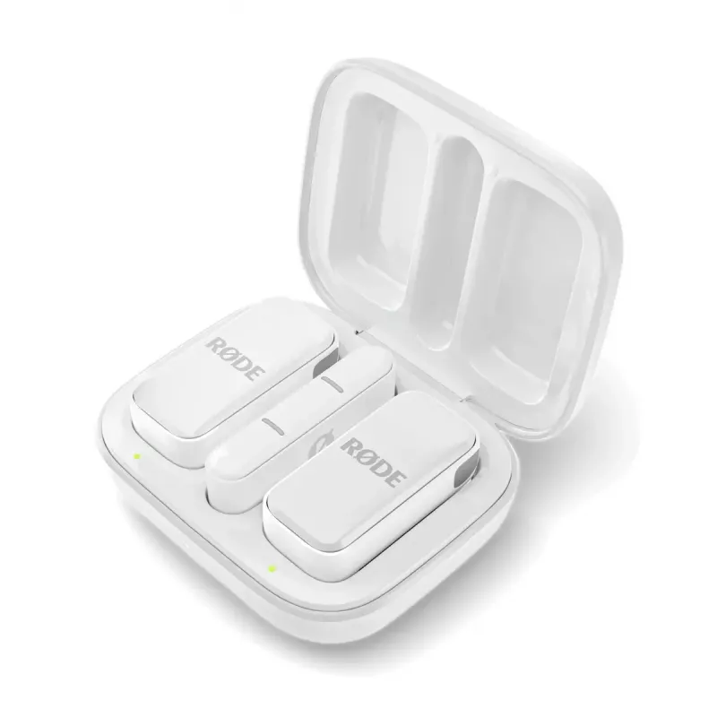 Klipsimikrofoni RØDE Wireless Micro — langaton USB-lavalier, 20–20000 Hz, 24-bit, 100 m kantama, valkoinen
