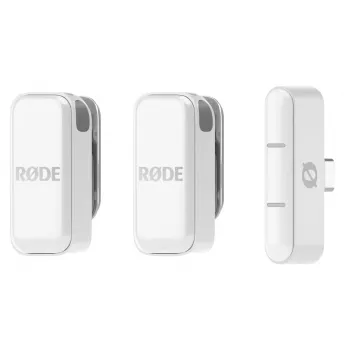 Klipsimikrofoni RØDE Wireless Micro — langaton USB-lavalier, 20–20000 Hz, 24-bit, 100 m kantama, valkoinen